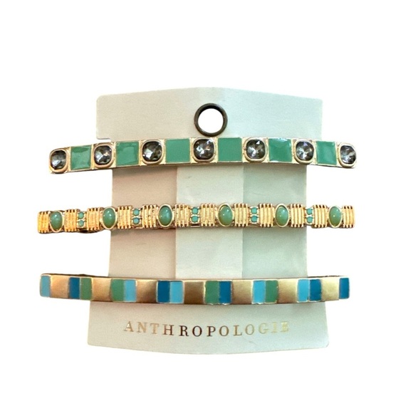 Anthropologie Mixed Enamel Barrettes Blue Green Mixed Metal Set of Three New - Picture 2 of 4